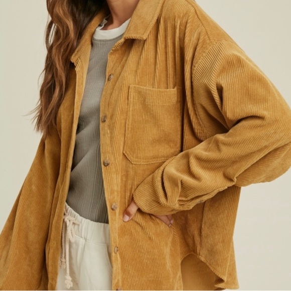 Golden Brown Corduroy Button Down Shacket - Picture 2 of 6